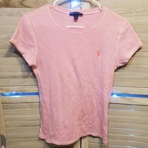 Ralph Lauren Polo Womens Cotton T-shirt Pink & White Stripes SIZE LARGE